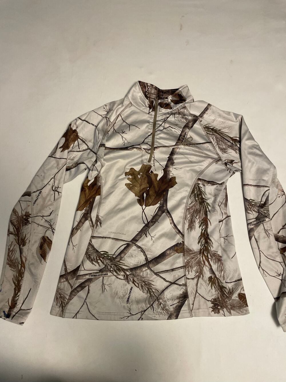 Realtree Men’s M Quarter Zip Camo Long Sleeve Pullover Polyester White/brown